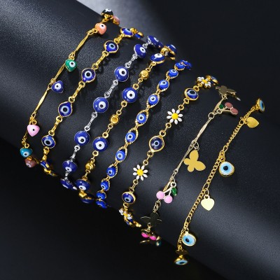 الجملة النسخة الكورية الإناث الموضة خلخال 18K مطلية بالذهب القلب الكرز الأزرق العين الديكور القدم للهدايا