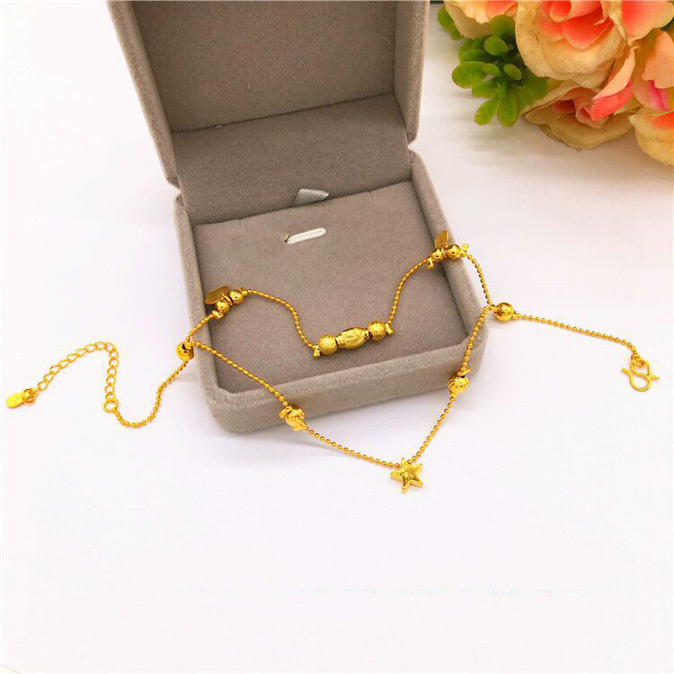 الجملة 18 كيلو مطلية بالذهب النحاس سلسلة القدم خلخال النسخة الكورية الإناث الأزياء نقل الخرز النحاس مجوهرات للمناسبات هدية