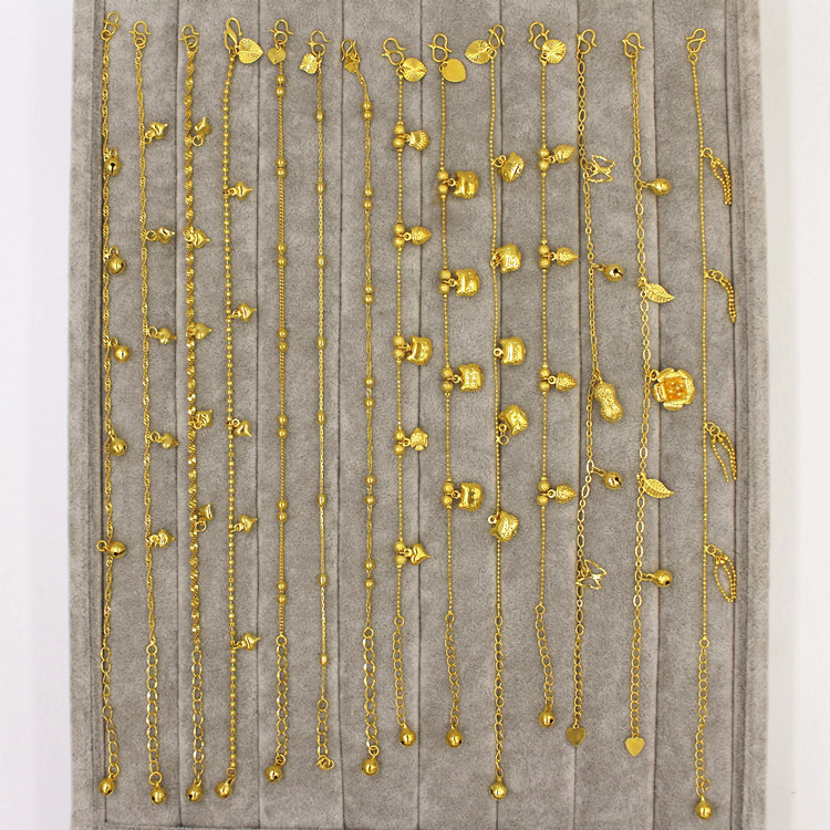 الجملة 18 كيلو مطلية بالذهب النحاس سلسلة القدم خلخال النسخة الكورية الإناث الأزياء نقل الخرز النحاس مجوهرات للمناسبات هدية