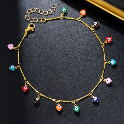 الجملة النسخة الكورية الإناث الموضة خلخال 18K مطلية بالذهب القلب الكرز الأزرق العين الديكور القدم للهدايا