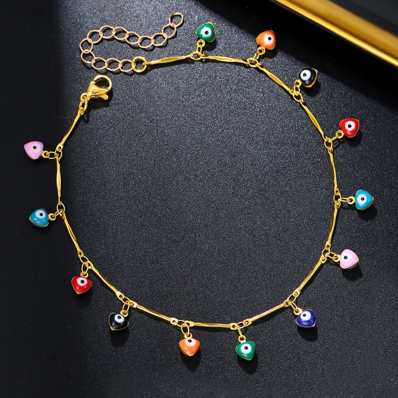 الجملة النسخة الكورية الإناث الموضة خلخال 18K مطلية بالذهب القلب الكرز الأزرق العين الديكور القدم للهدايا