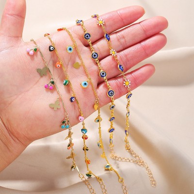 الجملة النسخة الكورية الإناث الموضة خلخال 18K مطلية بالذهب القلب الكرز الأزرق العين الديكور القدم للهدايا